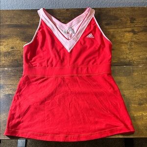 Adidas Red and White V-Neck Athletic Top